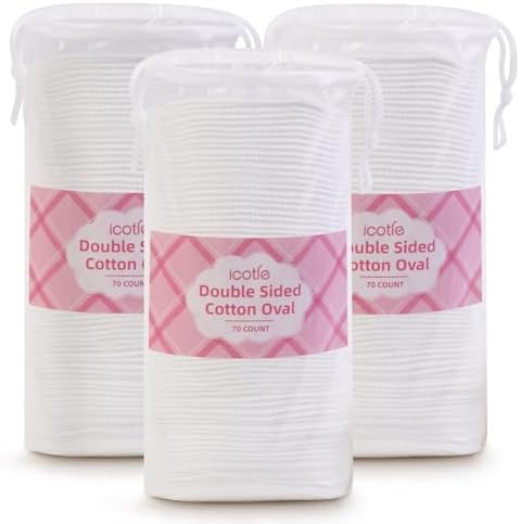 ICOTLE Large Oval Cotton Pads, 210 Count, Premium 3-Layer Dual Textured Design, Lint-Free and Ultra-Soft Cotton Ovals for All Skin Types, Perfect for Makeup Removal, Facial Cleansing, and Skincare by icotle