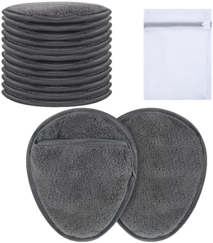 12 Pack Reusable Makeup Remover Pads Microfiber Facial Cleansing Cloths Soft Gentle Makeup Remover Towels for Face Eye Lips All Skin Types with Laundry Bag, 5.1×3.93 Inch, Grey by Unknown