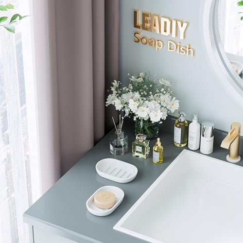 2Pcs/SetBathroom Soap Dishes, Not Plastic！,Bamboo Soap Dishes Holder for Bathroom Shower, Bathroom Sink Soap Dish (White) - Image 2
