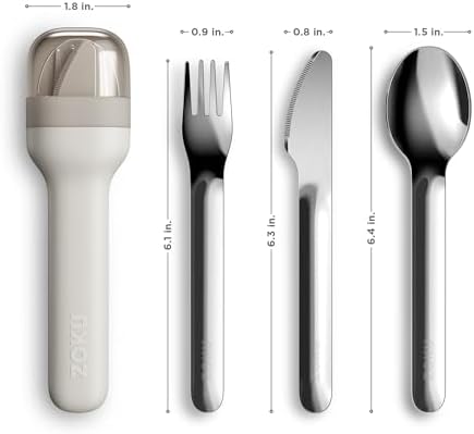Zoku Pocket Utensil Set Stainless Steel Fork, Knife, and Spoon in Case Grey - Image 3