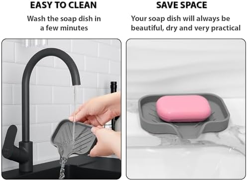 Silicone Soap Bar Holder: Premium Gray Self-Draining Soap Dish - Elegant Shower & Bathroom Solution - Image 6