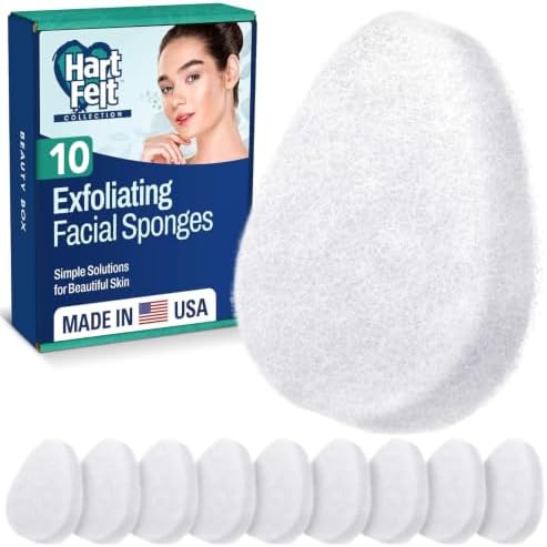 HartFelt [10 Pack] Regular Exfoliating Facial Sponge for Face - Daily Cleansing Scrubber - Buf Dirt Away with Puf Styled Reusable Face Pads for Removing Makeup, Dirt, and Dead Skin - Made in USA by HartFelt