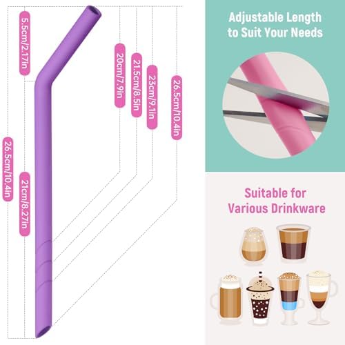 NiHome 6 PCS Extra Wide Reusable Bent Silicone Straws for Boba & Smoothies - Image 4