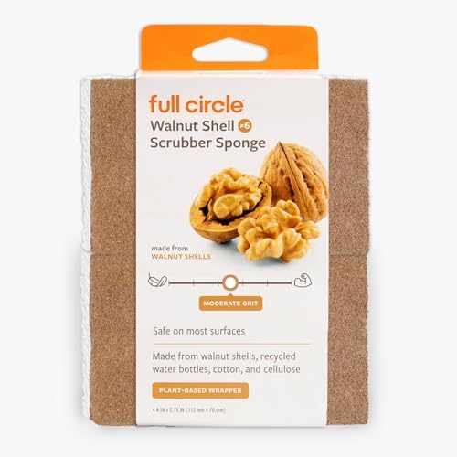Full Circle Walnut and Cellulose Scrubber Sponges, Pack of 6 by FULLCIRCLE