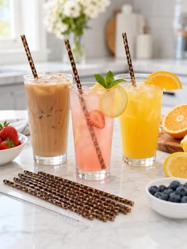 10 Pcs Reusable Leopard Straws Drinking Straw with Cleaning Brush - Image 6