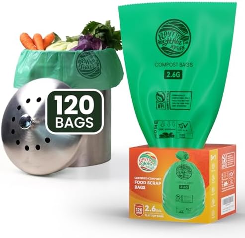 RAYTID Compostable trash Bags 2.6 Gallon Compost Bags for Kitchen Countertop Bin 1.3,2,3, Gallon, 120 Count,Small Kitchen Food Scrap Waste Bags,ASTM D6400, US BPI & Europe OK Compost Home Certified by RAYTID
