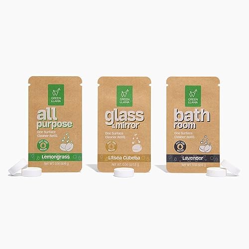 Green Llama Eco-Friendly Cleaning Refill Tablets Variety Pack - Multi-Surface, Glass & Bathroom Cleaners with Natural Essential Oils in Compostable Packaging, Biodegradable, Family & Pet Safe by GreenLlama