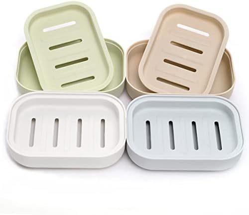 4 Pack Plastic Soap Dish, Soap Container, Double Layer Draining Soap Holder for Shower, Bathroom or Kitchen, C-0060 by BAOKUANHU