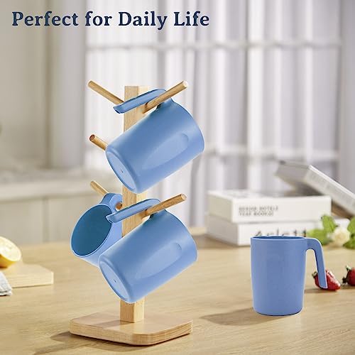 Wrova 16oz Wheat Straw Cups with handles set of 6-Plastic Cups Reusable-Unbreakable Kids Mugs-Dishwasher Safe & Microwave Safe-Ideal Plastic Mugs for Tea,Coffee,Camping,RV-Sky Blue - Image 6