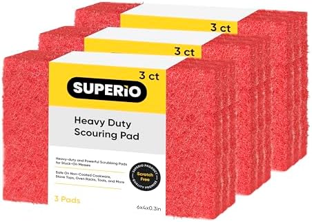Scouring Pad Non-Scratching Scrubber Non-Scratch Cleaning Scrub Pads Heavy Duty Scouring Pad Reusable Kitchen Scrubbing Pad Pack of 9 Red, by Superio by Superio