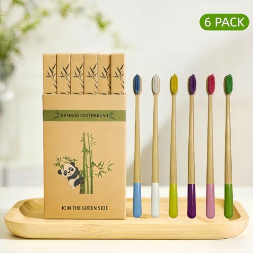 Gufiky Bamboo Toothbrushes Soft Bristles 6 Pack - Natural Wooden Toothbrush for Adults, Eco Friendly & Plastic Free Toothbrush with Cone Handle, Biodegradable & Non Toxic Tooth Brush Set - Image 7