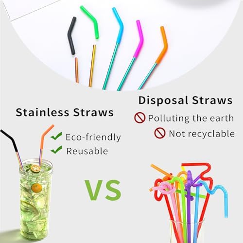 Lazycorner 10 Pcs Metal Straw Reusable 8.5" 6mm Stainless Steel Straws,20oz-32oz, Colorful Drinking Straws with Silicone Tips, 4 Straw Cleaner Brush, 1 Travel Case - Image 5
