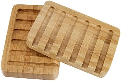 6 Pack Bamboo Soap Dishes, Self Draining Soap Tray with Slanted Waterfall Design, Bar Soap Holder for Shower, Bathroom, Kitchen, Sinks and Countertop, 5.1 x 3.5 x 0.7 Inch - Image 5