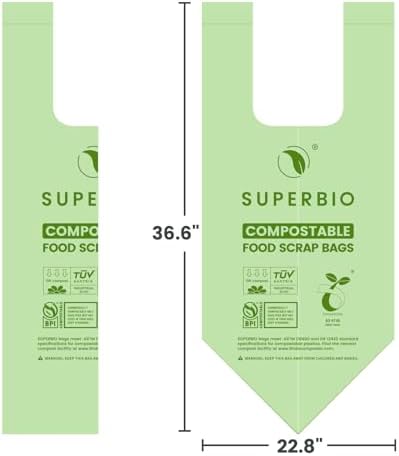 SUPERBIO 13 Gallon Handle Tie Compostable Food Waste Bags, 30 Count, 2 Pack - Image 6