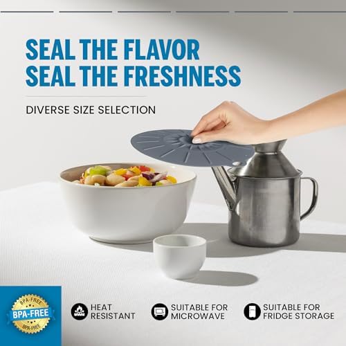 Microwave Cover Silicone Lids - Set of 5: 6, 8, 10, 12 and 13.8 inches - Suction Covers for Pots, Pans, Bowls, Cups, Skillets - Splatter Protection - Easy Food Storage - BPA Free - Image 5