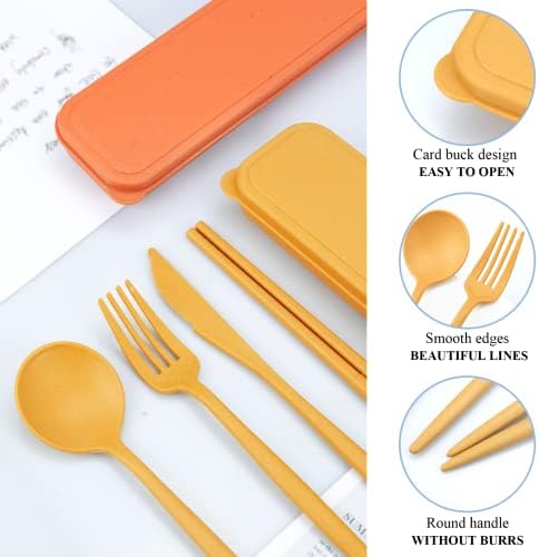 DISSKNIC Reusable Travel Utensils with Case, 4 Sets Wheat Straw Portable Cutlery Set Chopsticks Knives Fork and Spoon for Lunch Box Accessories, Camping Flatware Sets for Daily Use or Outdoor - Image 5