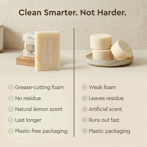 ZeroWastely Natural Dish Soap Bar - Value Pack of 3 Solid Soap Block 16oz - Lemon Scented, Long Lasting, Skin Friendly - Sustainably Made from 100% Organic Ingredients - Plastic Free Dish Soap - Image 5