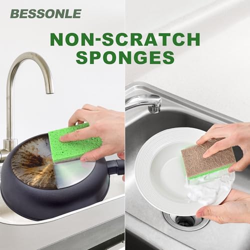 10 Pack Biodegradable Natural Sponges Kitchen - Compostable Cellulose and Coconut Walnut Scrubber Sponge - Eco Friendly Sponges for Dishes - Image 4