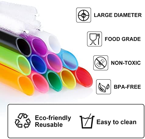 Angled Tips, 12 Pcs Wide Reusable Bubble Tea Straws with 4 Brushes - Multi Colors Jumbo Smoothie Straws, BPA FREE Plastic Straw for Bubble Tea (Tapioca, Pearls), Milkshakes - Image 3