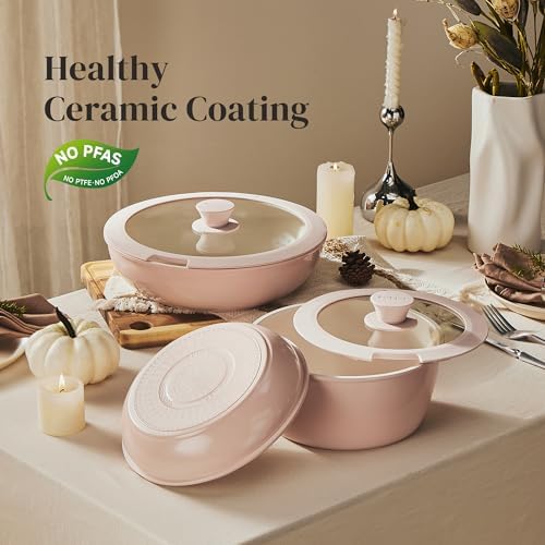 Redchef 16pcs Ceramic Pots and Pans Set Non Stick, Nonstick Kitchen Cookware Set with Detachable Handle, Non Toxic, PFAS PFOA & PTFE Free, RV Cookware Set for Camping, Dishwasher/Oven Safe (Pink) - Image 2