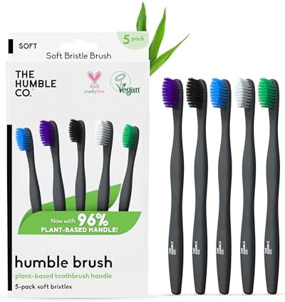 The Humble Co. Plant-Based Soft Bristle Toothbrushes, Black (5 Pack) by TheHumbleCo