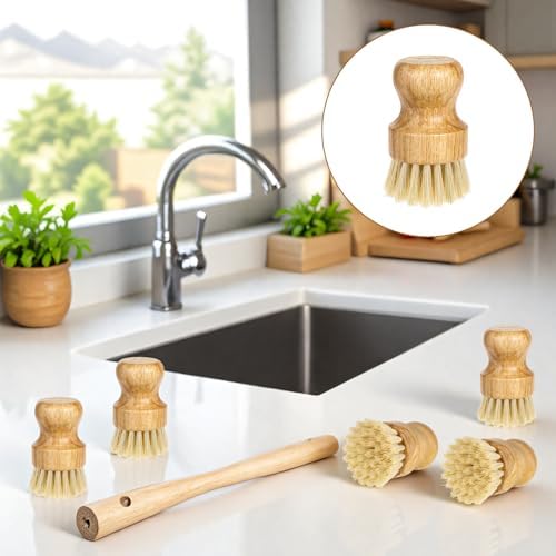 12 Pcs Bamboo Dish Scrub Brushes Kitchen Dishwashing Cleaning Brush Wooden Scrubbers Set Sisal Bristles Cleaner Scrubber for Washing Cast Iron Pan Pot Sink Spatula - Image 5