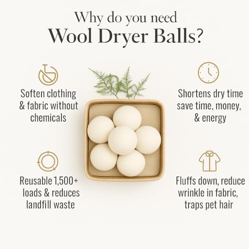 Wool Dryer Balls for Baby – XL 6-Pack with Mesh Bag – Baby Safe, Hypoallergenic, 100% New Zealand Wool – Chemical-Free Fabric Softener for Baby Clothes – White - Image 2