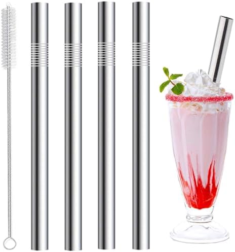 Vinaco 4 Pack 0.4" Wide Bore Reusable Stainless Steel Metal Smoothie Straws by LightingMadeSimple