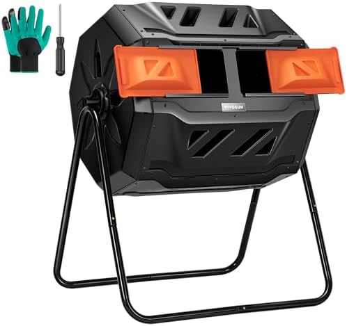 VIVOSUN Outdoor Tumbling Composter Dual Rotating Batch Compost Bin, 43 Gallon Orange Door by VIVOSUN