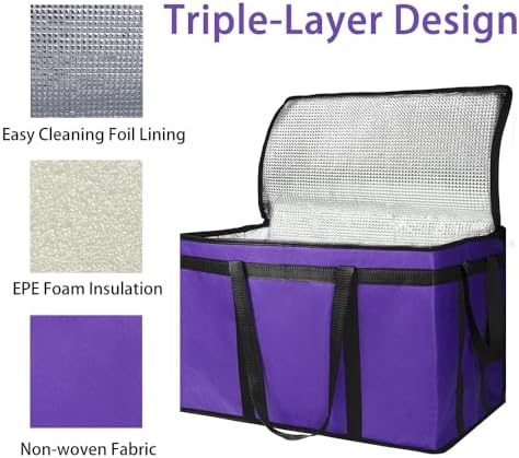 Bodaon 2-Pack Insulated Food Delivery Bag, XXX-Large Meal Grocery Tote Insulation Bag for Hot and Cold Food, Commercial Cooler/Thermal Shopping Bags, Large Capacity Reusable Warming Bag, Purple - Image 5