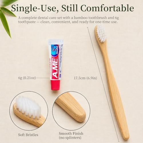 50 Pack Bamboo Toothbrushes with Toothpaste 6g Individually Wrapped - Image 2