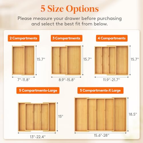 Lifewit Bamboo Utensil Organizer for Kitchen Drawer, Cooking Utensil Tray - Image 2