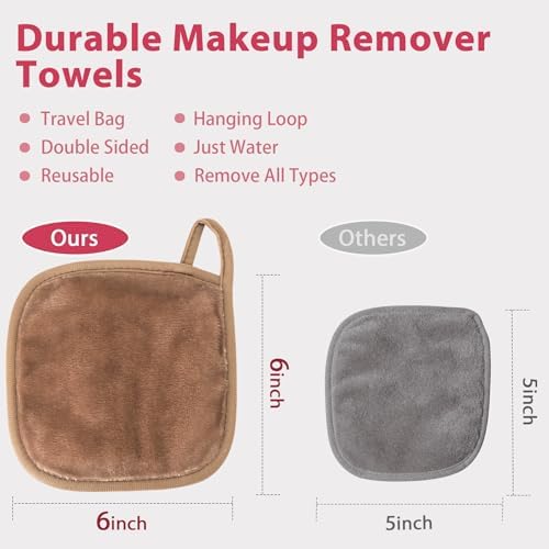 Natwag Makeup Remover Cloth, 6" x 6" Make Up Towels Reusable Face Cloth for Washing Face, Makeup Remover Pads Microfiber Face Washcloth with Mesh Bag, Just Water, 12 Pack, Light Brown - Image 5