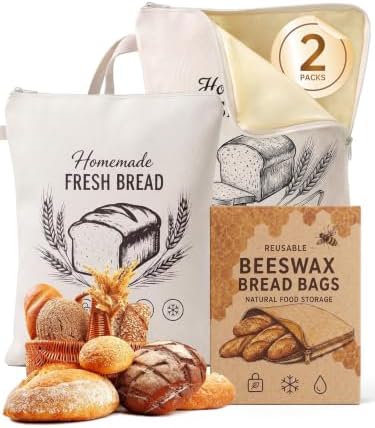 fatrock Beeswax Bread Bags, 2 Pack, 13 x 17 in, 100% Cotton, L Zipper by Unknown