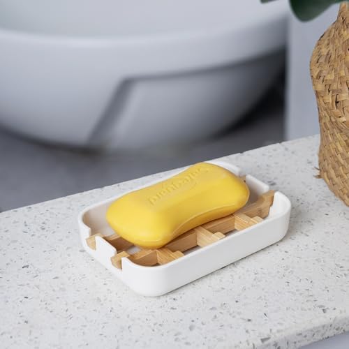 Bamboo Fiber Soap Holder & Dish, 2 Pack, White - Image 5