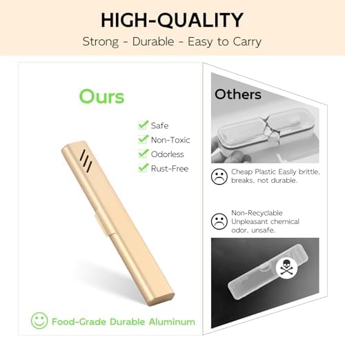 Travel Toothbrush Case, Portable Toothbrush Holder, Durable Aluminum Toothbrush Storage Box, Small Breathable Manual Toothbrush Container for Traveling, School, Camping, Business Trip - Gold - Image 4