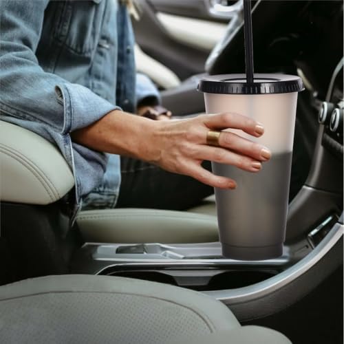 Color Changing Cups, 12 Pack 24oz Plastic Tumblers, Reusable Iced Coffee & Smoothie Cups with Lids and Straws for Parties and Travel (transparent, 12 Pack) - Image 7