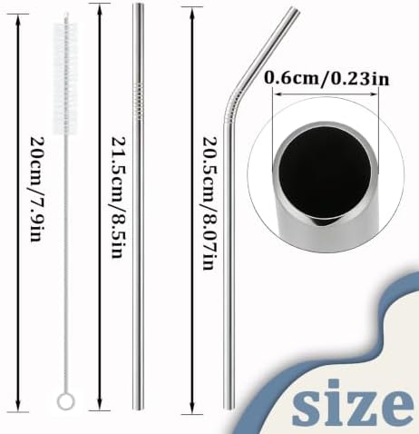 16-Pack Stainless Steel Straw,Reusable Straws – 8 Straight & 8 Bent (8.5 Inch) Metal Drinking Straws with 4 Cleaning Brushes,Replacement Straws,Dishwasher Safe,Ideal for Home,Travel - Image 2