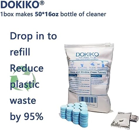 DOKIKO Glass Cleaner Refill Tablets - 50 Eco-Friendly Refill Packs,800fl oz Spray,Plastic-Free Formula for Windows, Mirrors & Windshields - Image 3