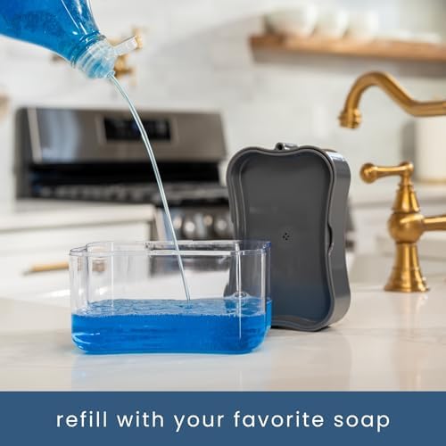 S&T INC. Dish Soap Dispenser and Sponge Holder for Kitchen Sink, Sponge Included, 13 Ounces, Grey - Image 3