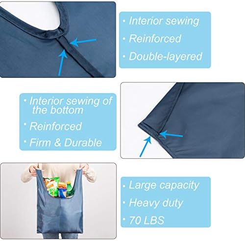 Large Reusable Bags Shopping Washable Foldable 6 Pack Grocery Bags Heavy Duty Lightweight Folding Gift Tote Bags Durable Polyester Gray - Image 5
