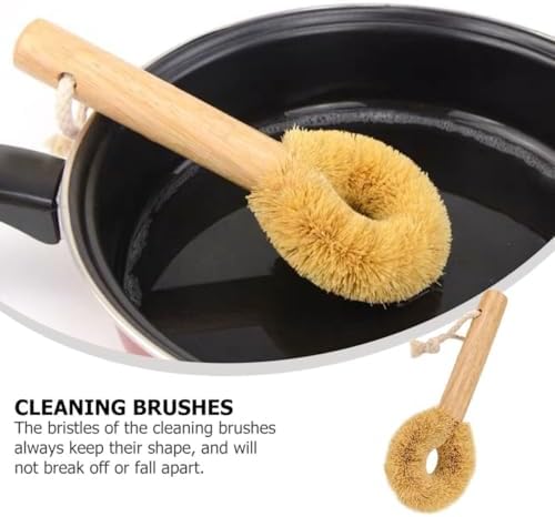 SUPVOX Natural Coconut Fiber Kitchen Pan and Bowl Cleaning Brush with Wooden Handle, Oil-Resistant Pot Scrubber for Home Dishwashing and Kitchen Cleaning - Image 5