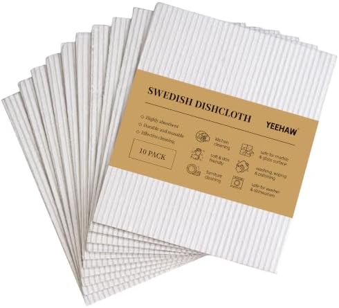 YEEHAW Swedish Dishcloths for Kitchen 10 Pack, Grey Cellulose Sponge Cloths, No Odor Resuable Cleaning Cloths, Super Absorbent Dish Cloth for Kitchen, Bathroom, Glass Surface, Furniture 7"×6" by YEEHAW