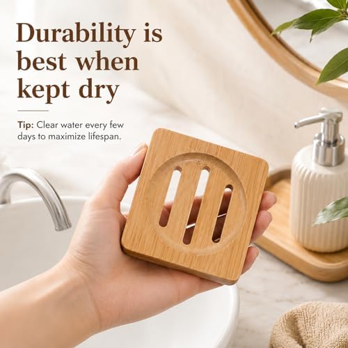 2Pcs Bamboo Soap Dish Holders Wooden Soap Dishes for Shower - Image 5