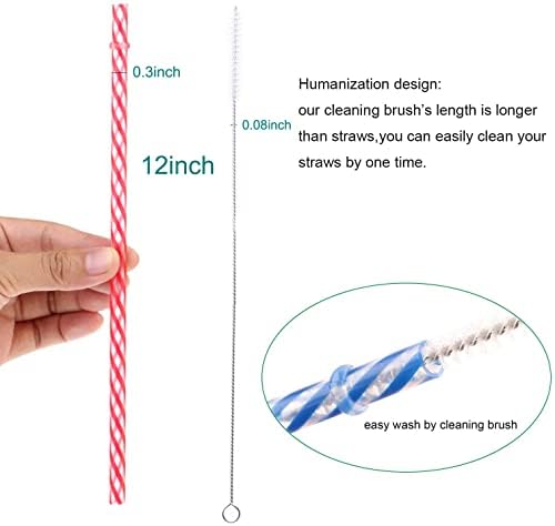 Dakoufish 12 Piece 12 Inch Reusable Plastic Thick Drinking Straws BPA Free Mason Jar Straws Transparent Small Stripe (12inch, Mix 12color) - Image 6