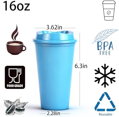 16oz Reusable Plastic Coffee Cups with Lids, 13 Pack, Blue - Image 2