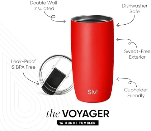 Simple Modern Travel Coffee Mug with Lid | 16oz | Red - Image 3