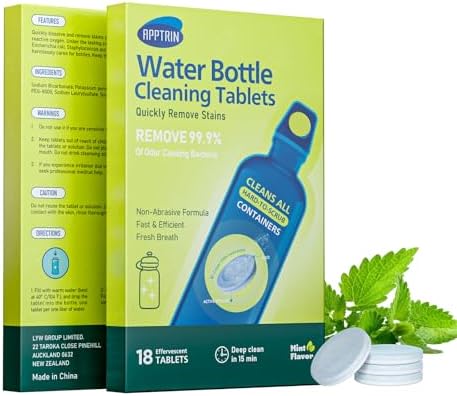 Water Bottle Cleaning Tablets, 18 Pack Bottles Clean Tablet Hydration Bladder Cleansing Tablets for Hydration Bladder, Water Bottle, Individually Packed, Mint Flavor by APPTRIN