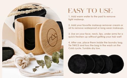 Reusable Makeup Remover Pads with Bamboo Holder – Washable Bamboo Cotton Rounds for Face, Toner & Sensitive Skin – Eco Friendly Zero Waste Skincare Set by EIRA - Image 5