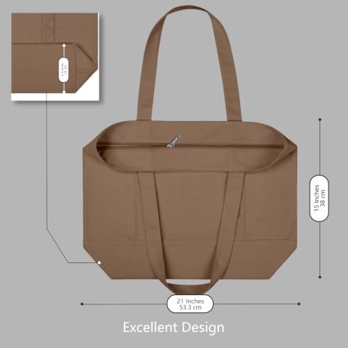 TOPDesign 6-Pack Canvas Tote Bags with an External Pocket, Reusable Grocery Shopping Bags, Top Zipper Closure, Daily Essentials (Brown) - Image 5